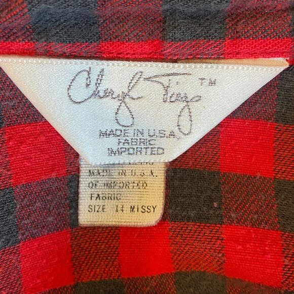 VTG 80s Model Cheryl Tiegs Cotton Flannel Plaid Button Down Shirt Missy 14 #5J - Picture 6 of 8